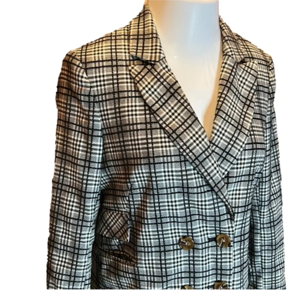 TOPSHOP Fabulous Vintage Black & White Plaid Double-Breasted Blazer Size 8 - Picture 4 of 9